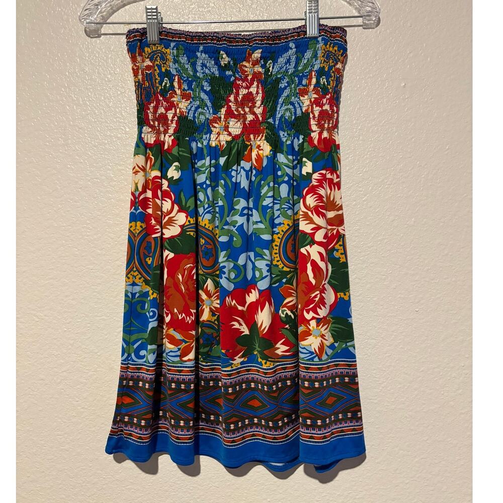 Forever 21 Size Medium Vibrant Multicolor Floral Smocked Strapless Mini Dress
